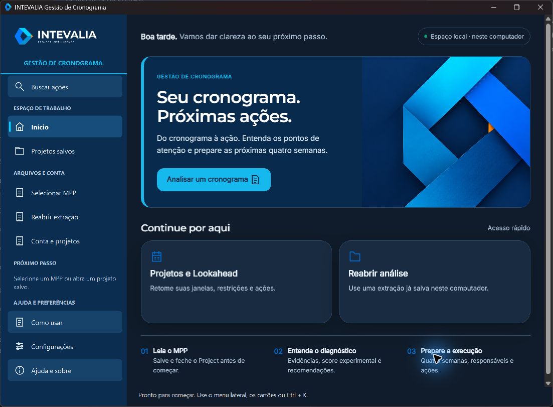 Tela inicial da Gestão de Cronograma 0.8.4 em avaliação